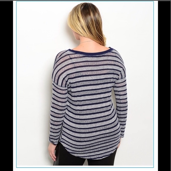 Blue Striped V Neck Sweater Size 3X NWT Boutique - Picture 2 of 6